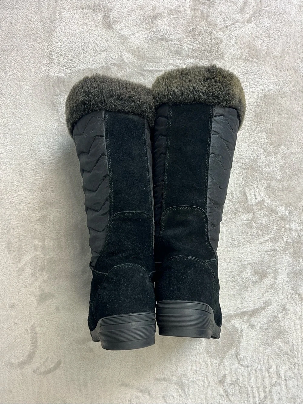 Lands' End Sophia Tall Winter Snow Boots Black Suede Faux Fur Size 8.5